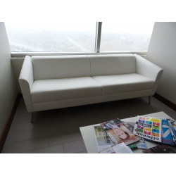 White Leather Low Back Reception Room Sofa, 79 x 29 in.